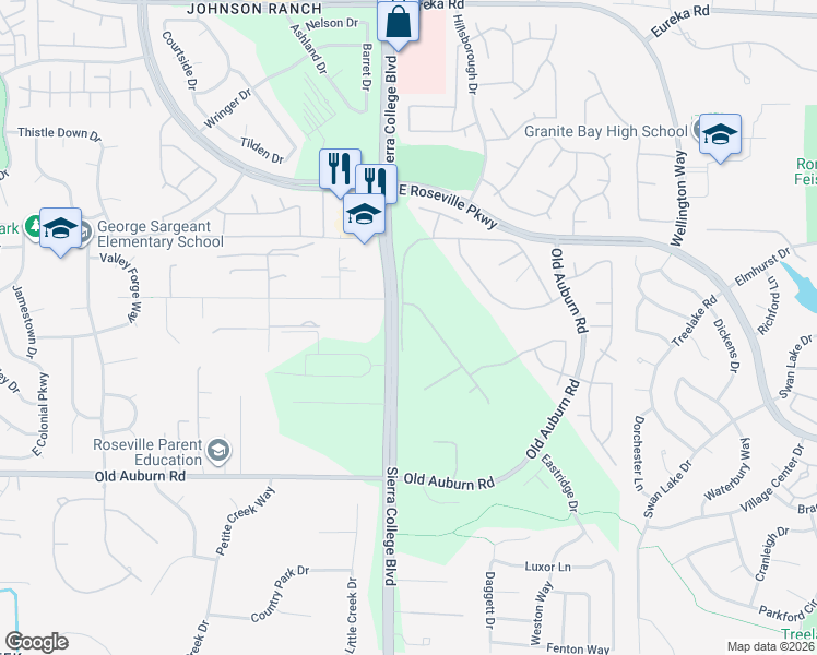 map of restaurants, bars, coffee shops, grocery stores, and more near 421 Lockridge Court in Granite Bay