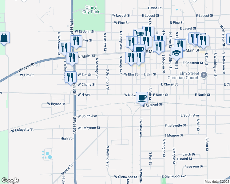 map of restaurants, bars, coffee shops, grocery stores, and more near 450-498 South Baltimore Street in Olney