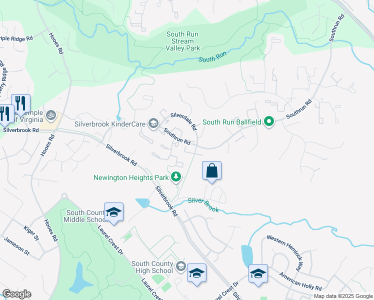map of restaurants, bars, coffee shops, grocery stores, and more near 8544 Bertsky Lane in Lorton