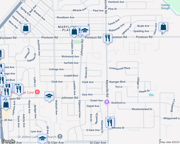 map of restaurants, bars, coffee shops, grocery stores, and more near 9 Bermuda Lane in Granite City
