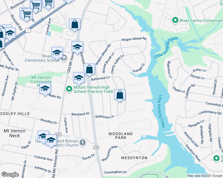 map of restaurants, bars, coffee shops, grocery stores, and more near 8511 Bound Brook Lane in Alexandria