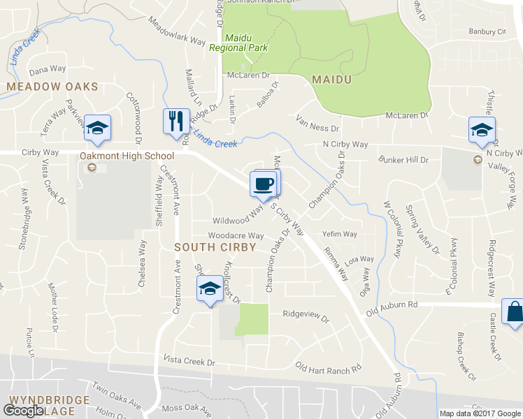map of restaurants, bars, coffee shops, grocery stores, and more near 2000 South Cirby Way in Roseville
