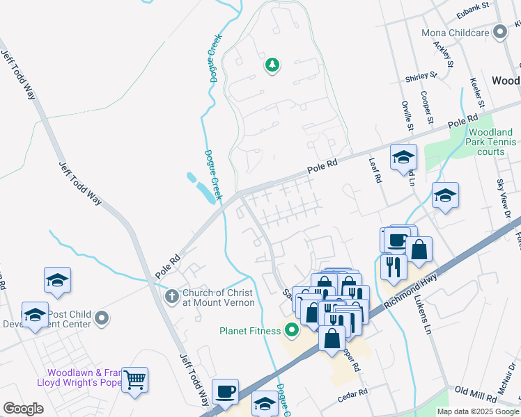 map of restaurants, bars, coffee shops, grocery stores, and more near 8400 Fuerte Court in Alexandria