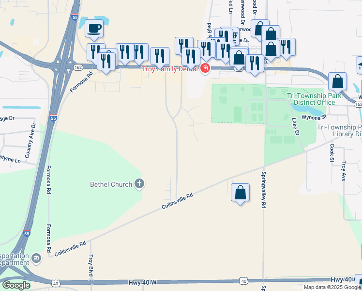 map of restaurants, bars, coffee shops, grocery stores, and more near 1936 SrA Bradley R Smith Drive in Troy