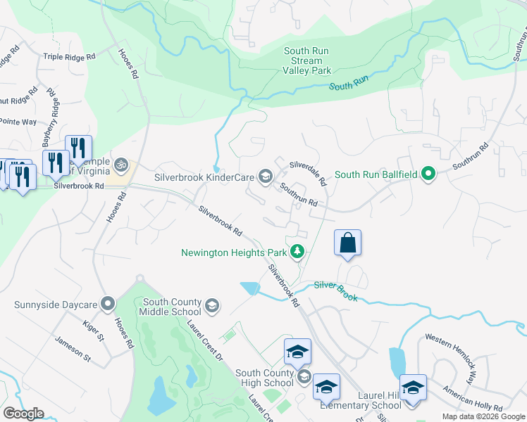map of restaurants, bars, coffee shops, grocery stores, and more near 8570 Koluder Court in Lorton