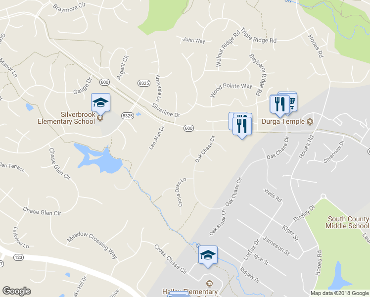 map of restaurants, bars, coffee shops, grocery stores, and more near 9117 Oak Chase Ct in Fairfax Station