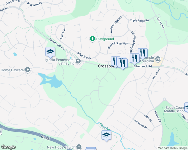 map of restaurants, bars, coffee shops, grocery stores, and more near 9117 Oak Chase Ct in Fairfax Station