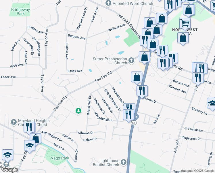 map of restaurants, bars, coffee shops, grocery stores, and more near 3380 Bristol Hall Dr in Bridgeton