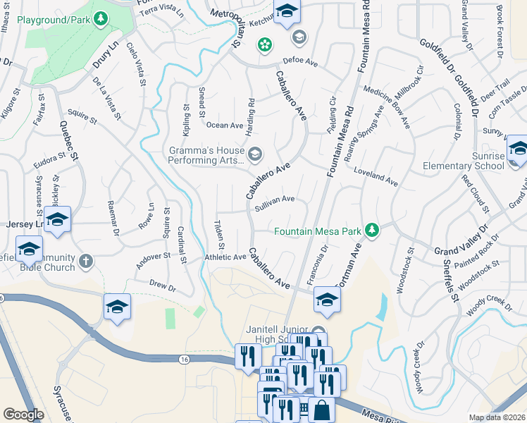 map of restaurants, bars, coffee shops, grocery stores, and more near 6835 Sullivan Avenue in Colorado Springs