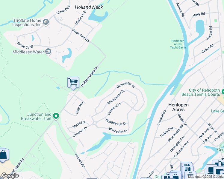 map of restaurants, bars, coffee shops, grocery stores, and more near 41255 Gloucester Drive in Rehoboth Beach