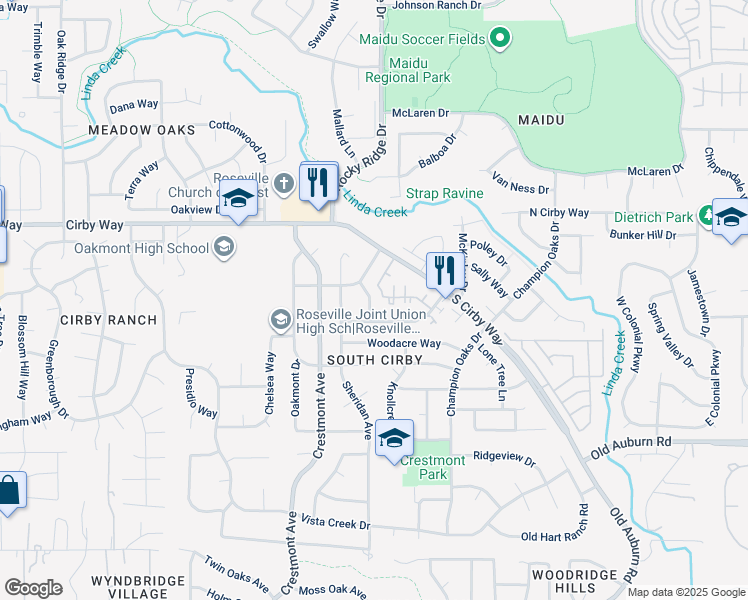 map of restaurants, bars, coffee shops, grocery stores, and more near 1307 Edmonton Avenue in Roseville