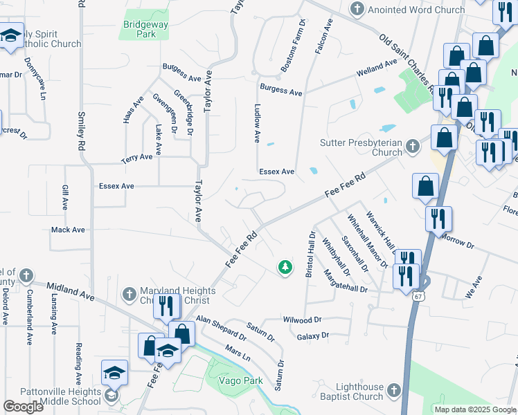 map of restaurants, bars, coffee shops, grocery stores, and more near 3132 Roger Williams Drive in Bridgeton