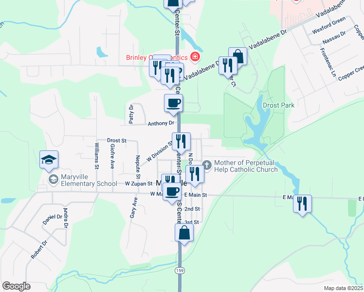 map of restaurants, bars, coffee shops, grocery stores, and more near 2416 North Center Street in Maryville