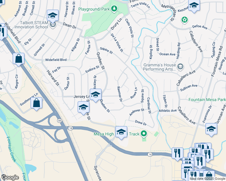 map of restaurants, bars, coffee shops, grocery stores, and more near 515 Quebec Place in Colorado Springs
