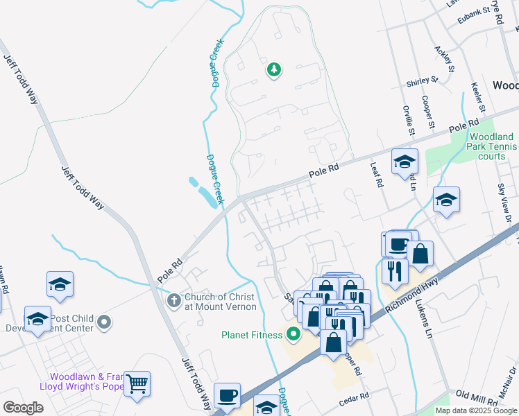 map of restaurants, bars, coffee shops, grocery stores, and more near 8417 Eureka Court in Alexandria