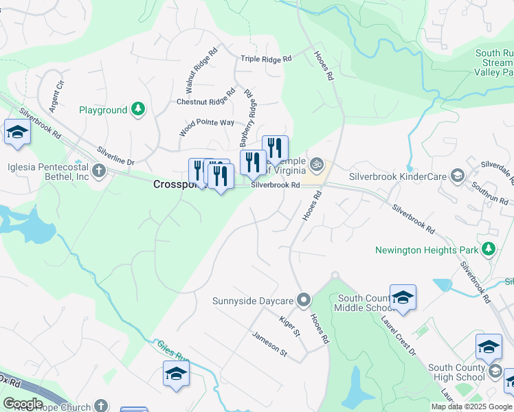 map of restaurants, bars, coffee shops, grocery stores, and more near 8505 Oak Pointe Way in Fairfax Station