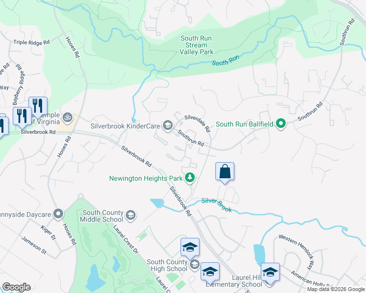 map of restaurants, bars, coffee shops, grocery stores, and more near 8550 Blackfoot Court in Lorton