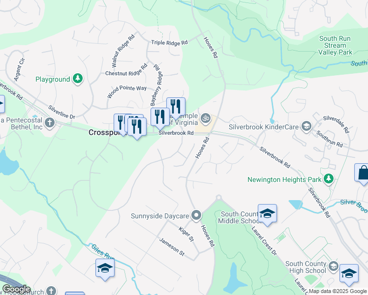 map of restaurants, bars, coffee shops, grocery stores, and more near 8652 Oak Chase Circle in Fairfax Station