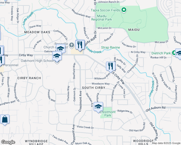 map of restaurants, bars, coffee shops, grocery stores, and more near 1307 Edmonton Avenue in Roseville