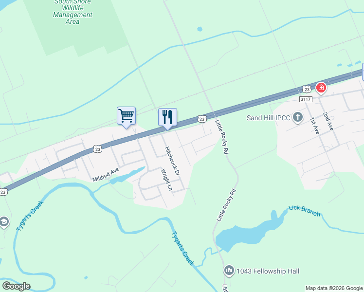 map of restaurants, bars, coffee shops, grocery stores, and more near Biggs Ln in South Shore