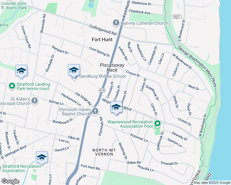map of restaurants, bars, coffee shops, grocery stores, and more near 8500 Crowley Place in Alexandria