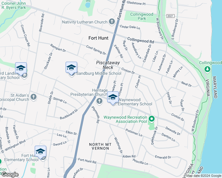map of restaurants, bars, coffee shops, grocery stores, and more near 8500 Crowley Place in Alexandria
