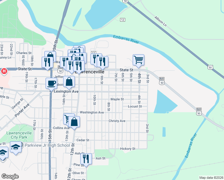 map of restaurants, bars, coffee shops, grocery stores, and more near 701-799 Lexington Street in Lawrenceville
