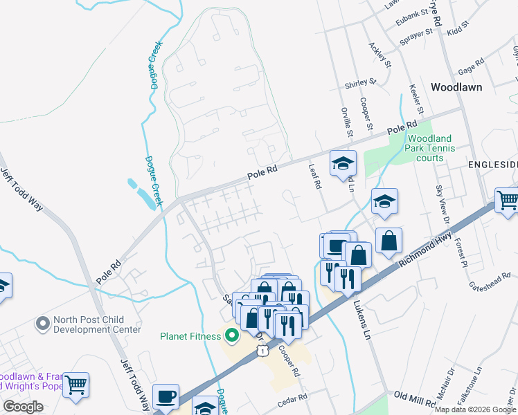 map of restaurants, bars, coffee shops, grocery stores, and more near 8421 Orinda Court in Alexandria