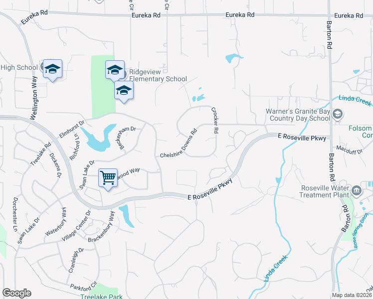 map of restaurants, bars, coffee shops, grocery stores, and more near 5030 Chelshire Downs Road in Granite Bay