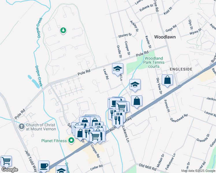 map of restaurants, bars, coffee shops, grocery stores, and more near 8432 Leaf Road in Alexandria