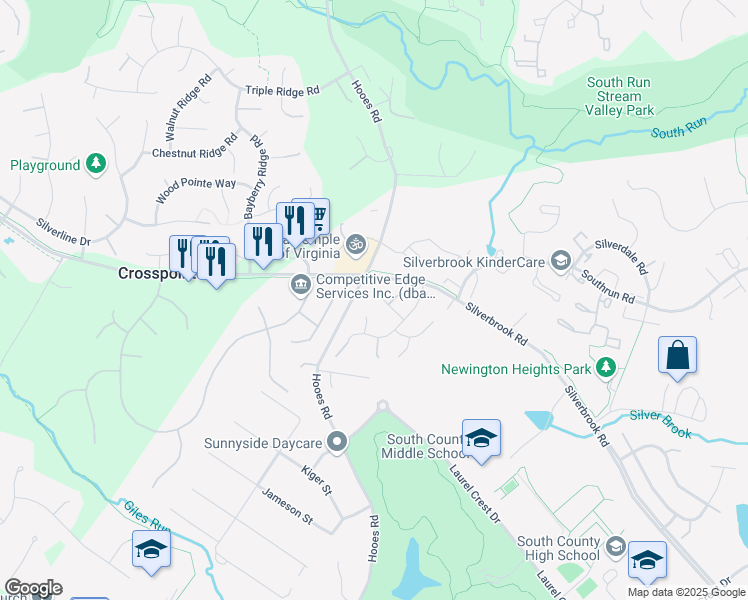 map of restaurants, bars, coffee shops, grocery stores, and more near 8813 Telegraph Crossing Court in Lorton