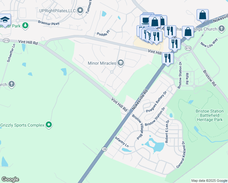 map of restaurants, bars, coffee shops, grocery stores, and more near 10537 Blazing Star Loop in Prince William County