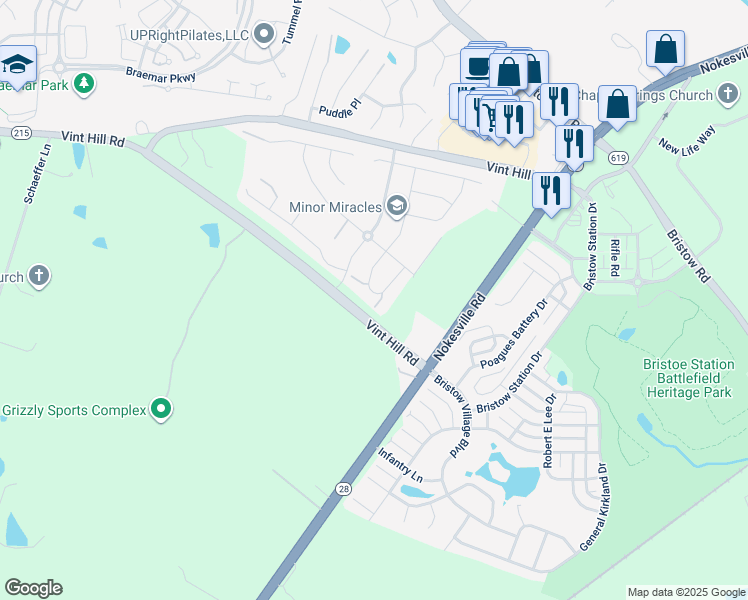 map of restaurants, bars, coffee shops, grocery stores, and more near 10537 Blazing Star Loop in Prince William County