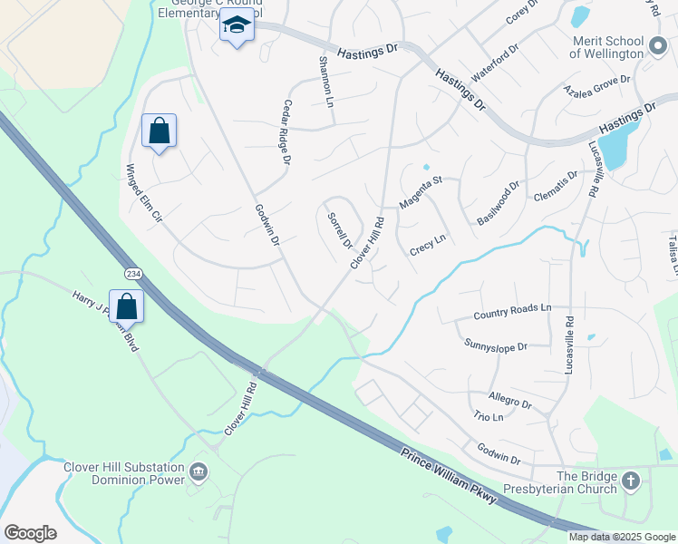 map of restaurants, bars, coffee shops, grocery stores, and more near 10468 Brackets Ford Circle in Manassas