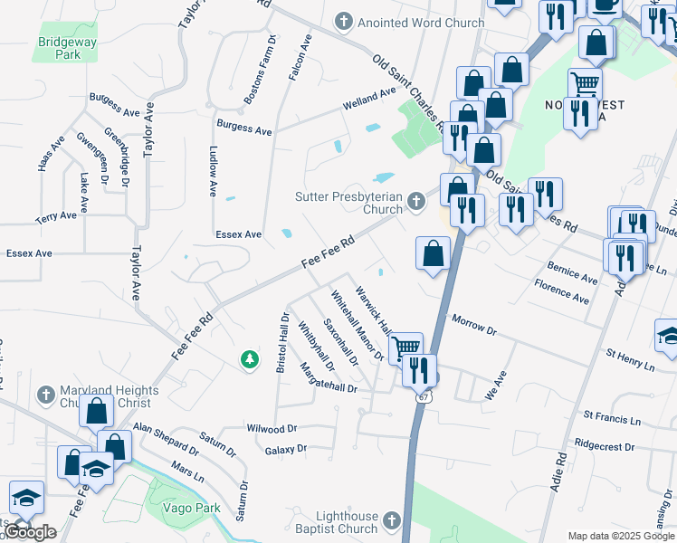 map of restaurants, bars, coffee shops, grocery stores, and more near 3380 Bristol Hall Drive in Bridgeton