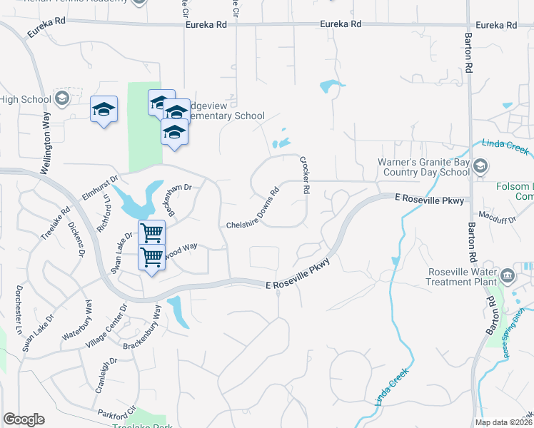 map of restaurants, bars, coffee shops, grocery stores, and more near 5030 Chelshire Downs Road in Granite Bay