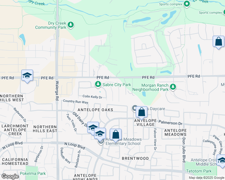 map of restaurants, bars, coffee shops, grocery stores, and more near 138 Hap Arnold Loop in Roseville