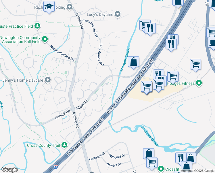 map of restaurants, bars, coffee shops, grocery stores, and more near 8434 Springfield Oaks Drive in Springfield