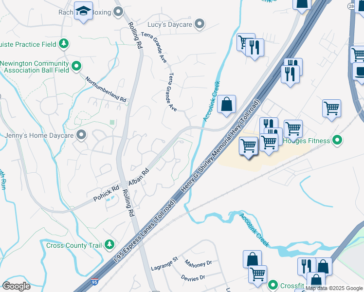 map of restaurants, bars, coffee shops, grocery stores, and more near 8434 Springfield Oaks Drive in Springfield