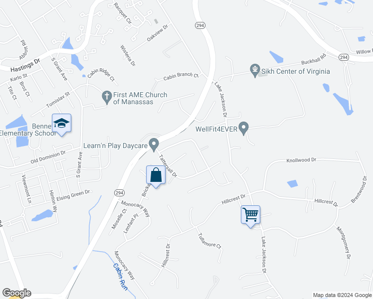map of restaurants, bars, coffee shops, grocery stores, and more near 8546 Saltlick Terrace in Manassas