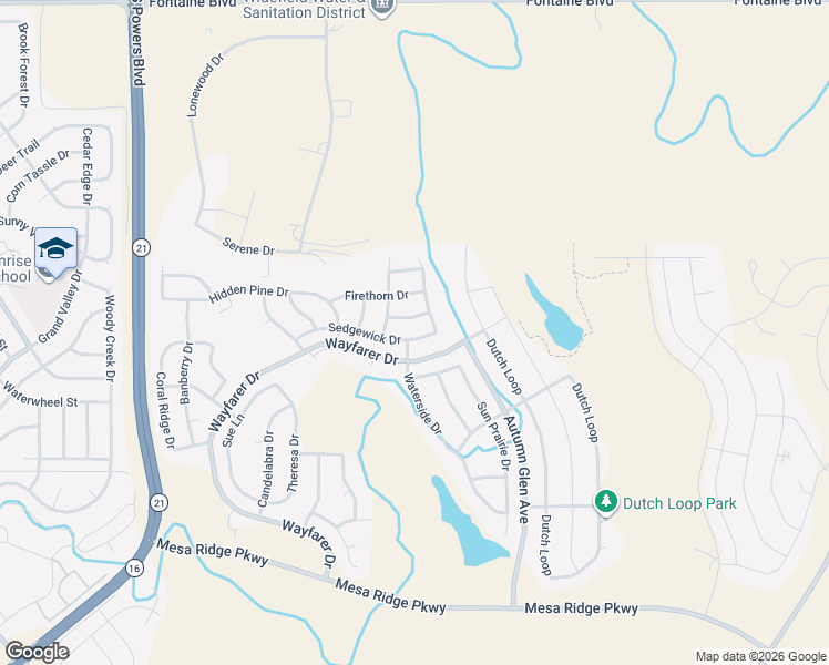 map of restaurants, bars, coffee shops, grocery stores, and more near 8447 Sedgewick Drive in Colorado Springs