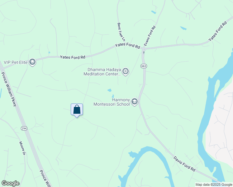map of restaurants, bars, coffee shops, grocery stores, and more near 6815 Yates Ford Road in Manassas