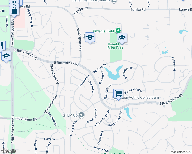 map of restaurants, bars, coffee shops, grocery stores, and more near 4809 Pickney Court in Granite Bay