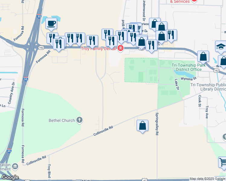 map of restaurants, bars, coffee shops, grocery stores, and more near 1936 SrA Bradley R Smith Drive in Troy