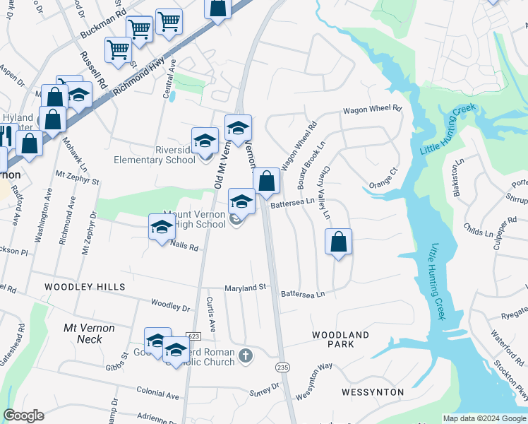 map of restaurants, bars, coffee shops, grocery stores, and more near 8506 Mount Vernon Highway in Alexandria