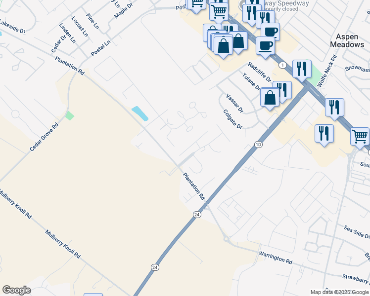 map of restaurants, bars, coffee shops, grocery stores, and more near 34791 Mute Swan Lane in Rehoboth Beach
