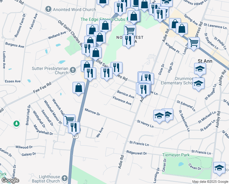 map of restaurants, bars, coffee shops, grocery stores, and more near 11104 Bernice Avenue in St. Ann