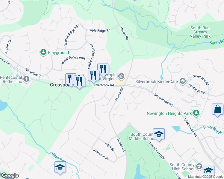 map of restaurants, bars, coffee shops, grocery stores, and more near 8502 Century Oak Court in Fairfax Station