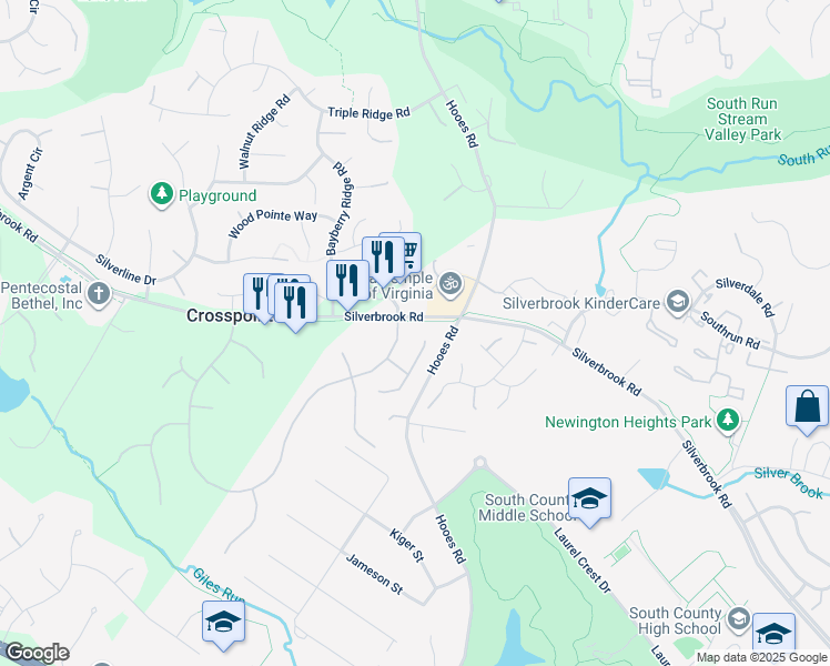 map of restaurants, bars, coffee shops, grocery stores, and more near 8502 Century Oak Court in Fairfax Station