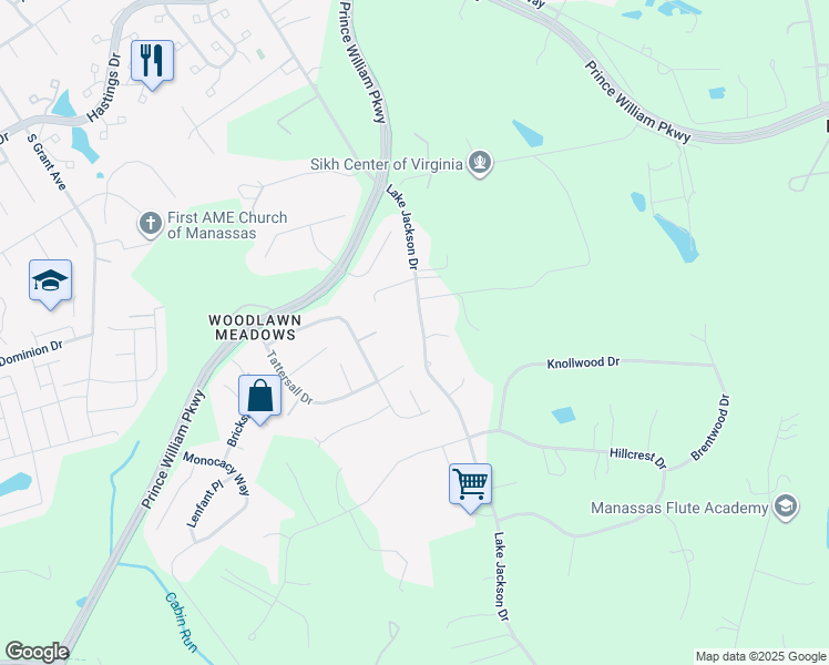 map of restaurants, bars, coffee shops, grocery stores, and more near 10420 Lake Jackson Drive in Manassas